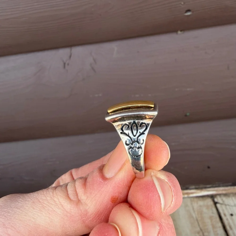 Silver & Gold Two Tone Mixed Metal Statement Ring Sz 7.5-8 Boho Artisan Filigree